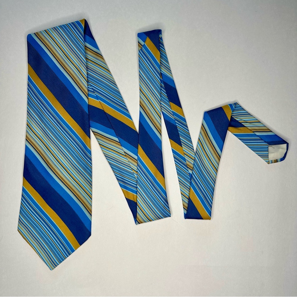Vintage DACRON Poly Striped Blue & Yellow Oversized Statement Tie